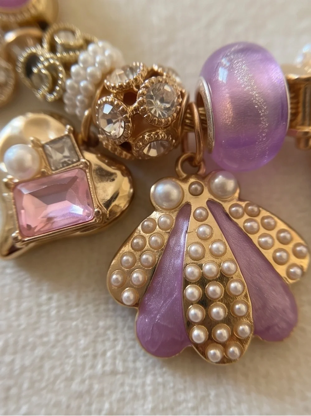 Gold & Purple Coastal Charm Bangle Bracelet